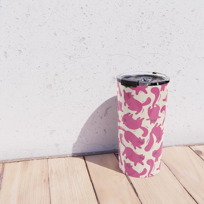 Playful Pink Cats Pattern Travel Mug Gallery Image 4