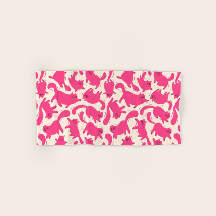 Playful Pink Cats Pattern Bath Towel Gallery Image 1