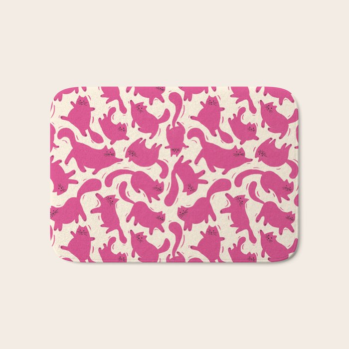 Playful Pink Cats Pattern Bath Mat Gallery Image 1