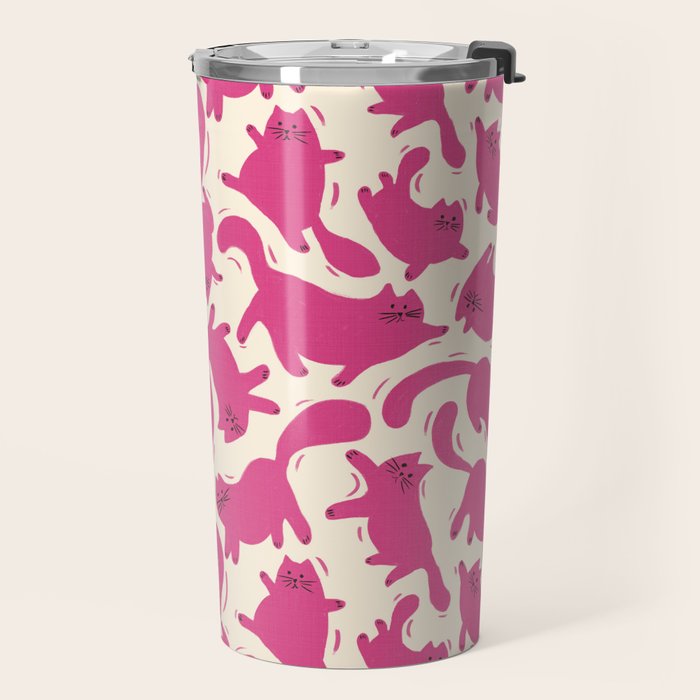 Playful Pink Cats Pattern Travel Mug Gallery Image 2