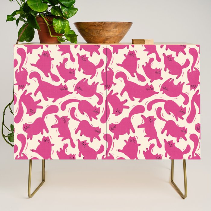 Playful Pink Cats Pattern Credenza Gallery Image 1
