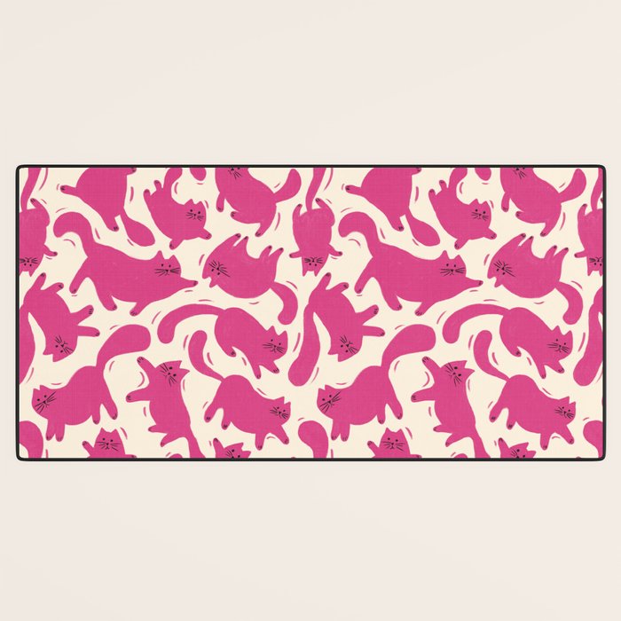 Playful Pink Cats Pattern Desk Mat Gallery Image 3