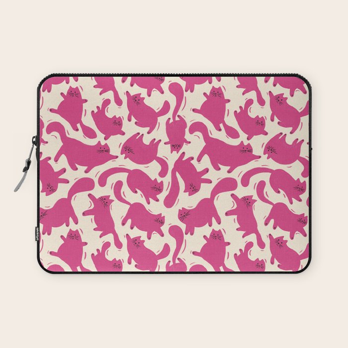 Playful Pink Cats Pattern Laptop Sleeve Gallery Image 1