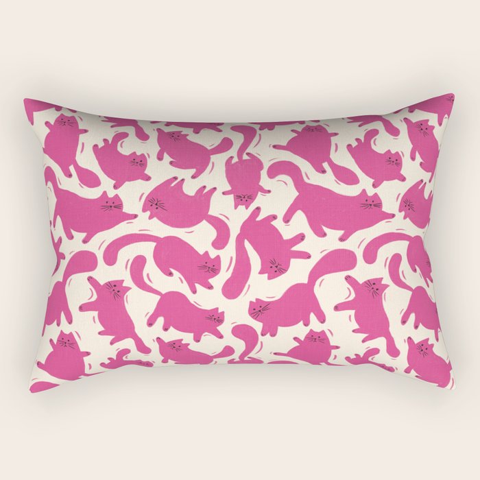 Playful Pink Cats Pattern Rectangular Pillow Gallery Image 1