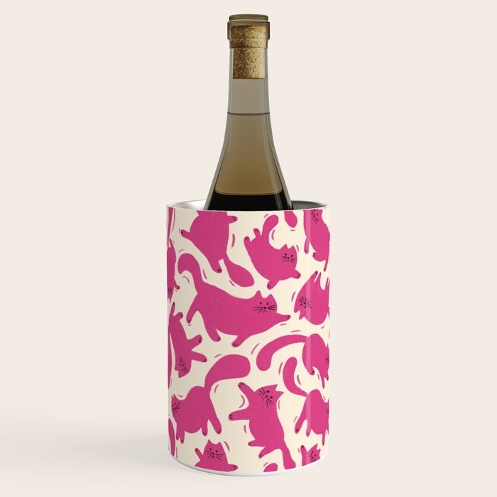 Playful Pink Cats Pattern Wine Chiller Gallery Image 2