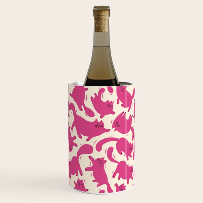 Playful Pink Cats Pattern Wine Chiller Gallery Image 3