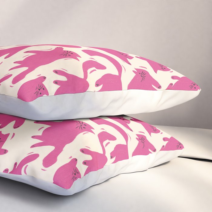 Playful Pink Cats Pattern Pillow Sham Gallery Image 3