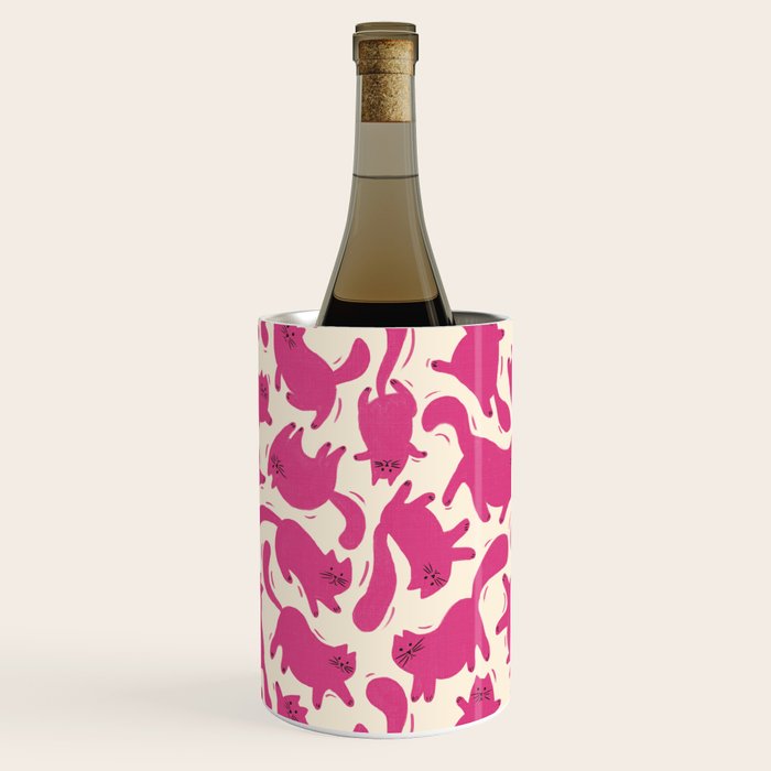 Playful Pink Cats Pattern Wine Chiller Gallery Image 1