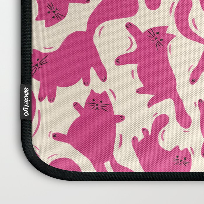 Playful Pink Cats Pattern Laptop Sleeve Gallery Image 3