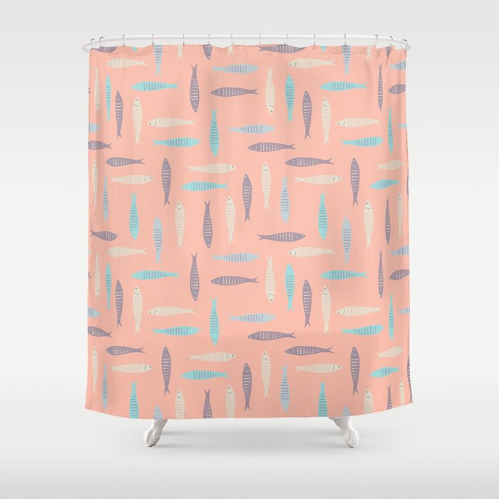 Sardines on Pink Shower Curtain Gallery Image 1