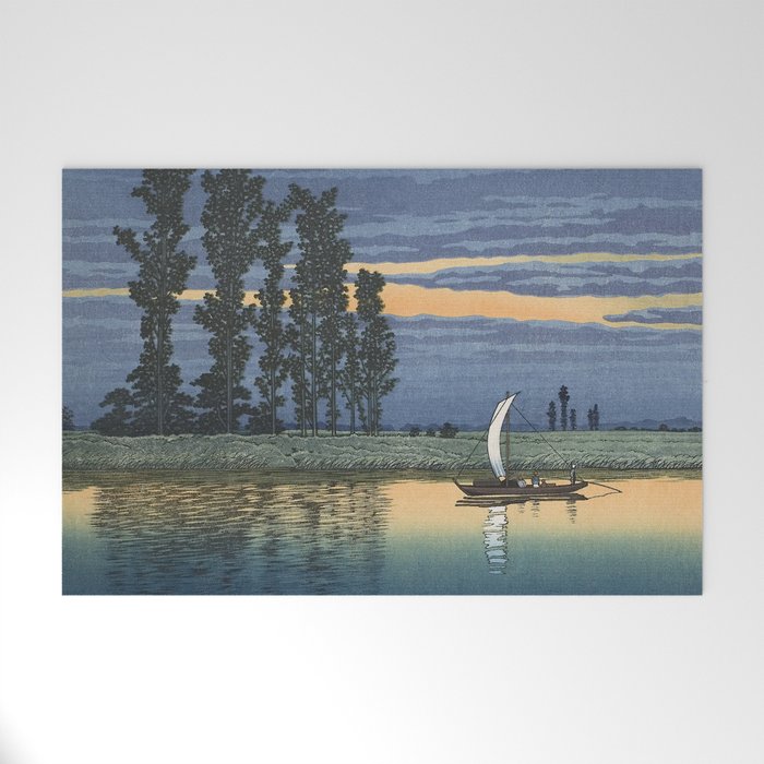 Hasui Kawase, Evening At Ushibori - Vintage Japanese Woodblock Print Art Welcome Mat