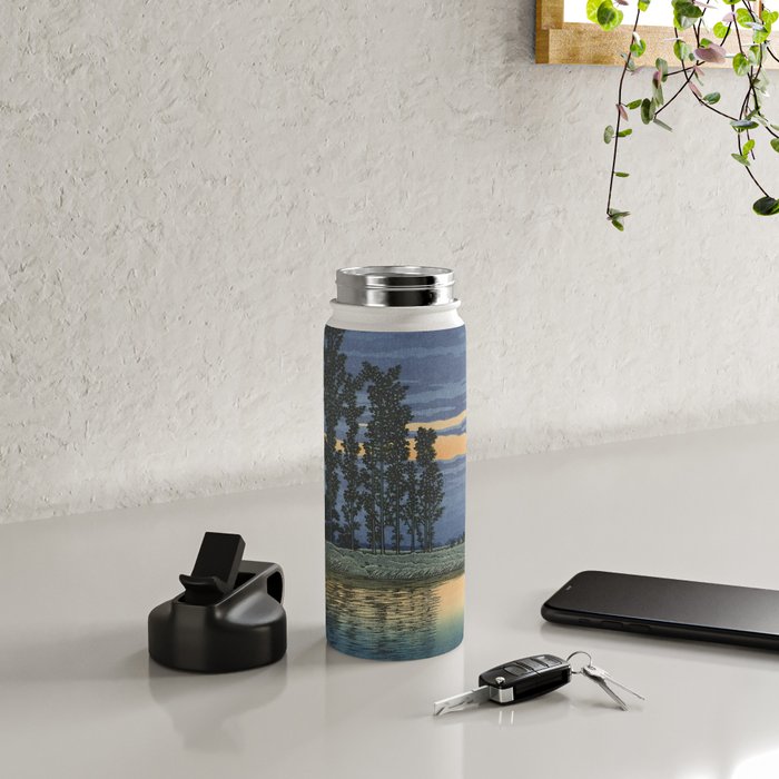 Hasui Kawase, Evening At Ushibori - Vintage Japanese Woodblock Print Art Water Bottle Gallery Image 4