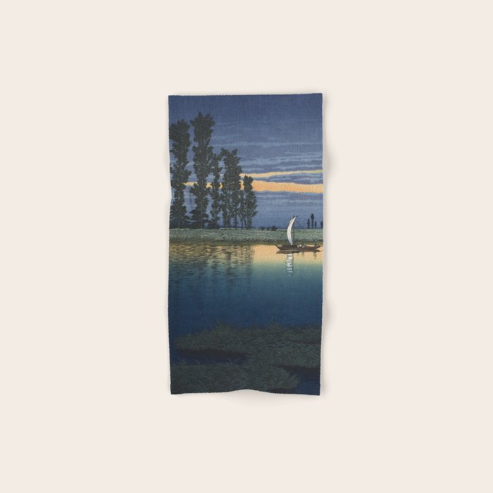 Hasui Kawase, Evening At Ushibori - Vintage Japanese Woodblock Print Art Bath Towel Gallery Image 1