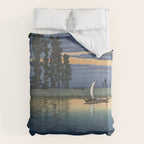 Hasui Kawase, Evening At Ushibori - Vintage Japanese Woodblock Print Art Duvet Cover Gallery Image 6