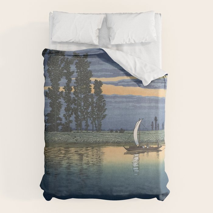 Hasui Kawase, Evening At Ushibori - Vintage Japanese Woodblock Print Art Duvet Cover Gallery Image 6