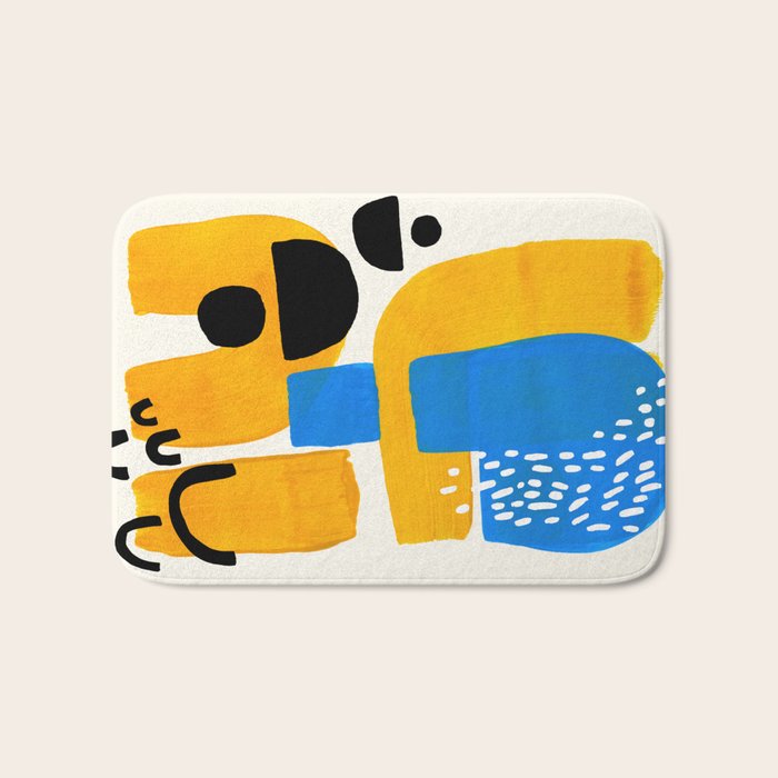 Mid Century Modern abstract Minimalist Fun Colorful Shapes Patterns Ikea Yellow & Blue Bath Mat Gallery Image 1