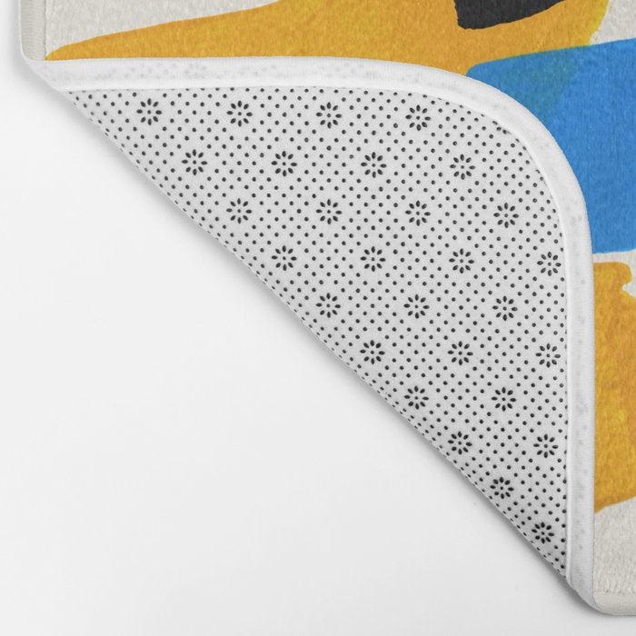 Mid Century Modern abstract Minimalist Fun Colorful Shapes Patterns Ikea Yellow & Blue Bath Mat Gallery Image 2