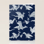 Origami metallic dragon friends // oxford navy blue background metal silver fantasy animals Stationery Card Gallery Image 2