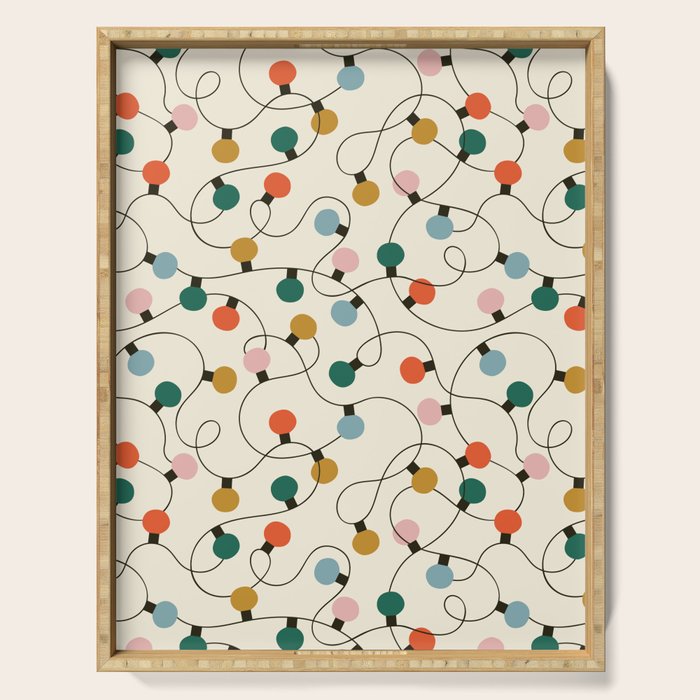 Vintage christmas lights art pattern Serving Tray Gallery Image 1