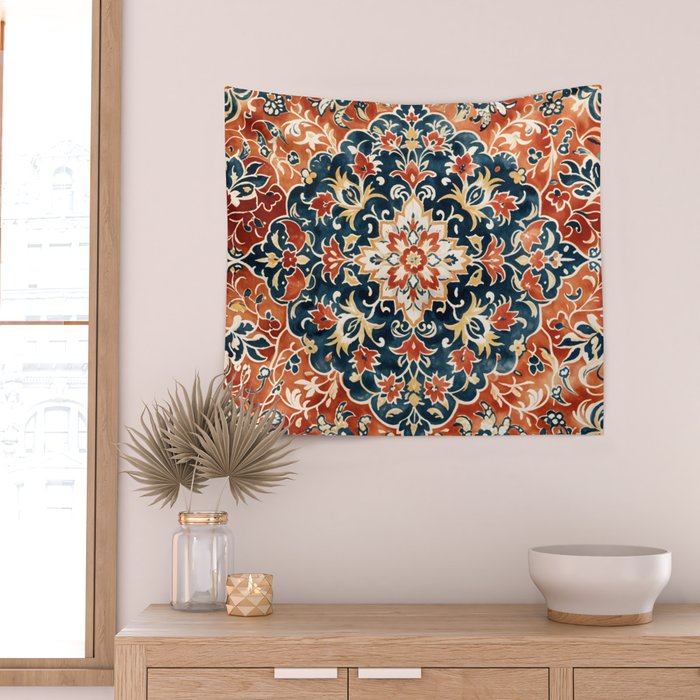 Indigo and Floral Spice Mandala Wall Tapestry Gallery Image 2