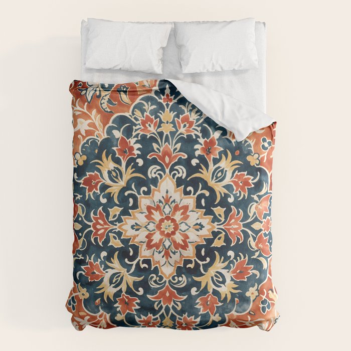 Indigo and Floral Spice Mandala Duvet Cover Gallery Image 6