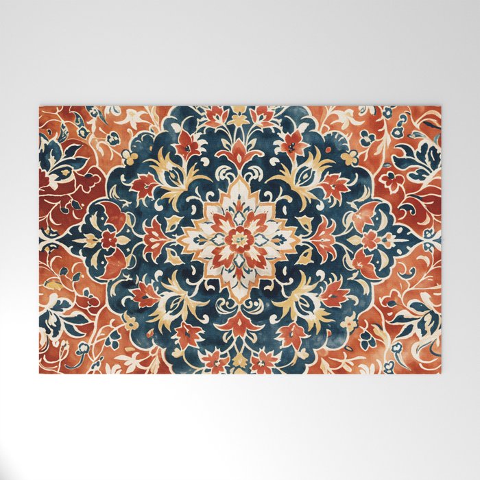 Indigo and Floral Spice Mandala Welcome Mat Gallery Image 1