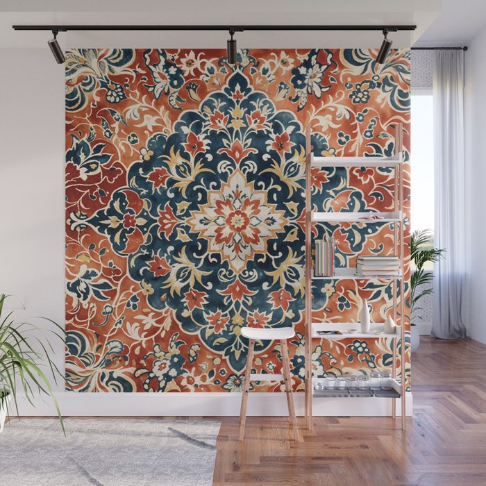 Indigo and Floral Spice Mandala Wall Mural Gallery Image 1