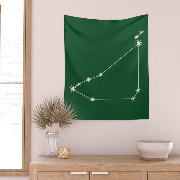 Capricorn Zodiac Star Constellation Line Art Green Wall Tapestry Gallery Image 2
