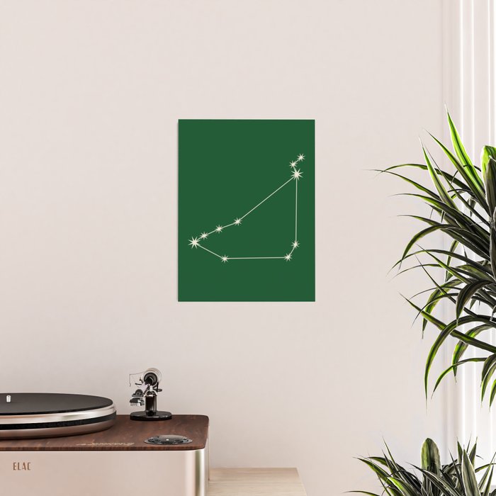 Capricorn Zodiac Star Constellation Line Art Green Poster Gallery Image 2