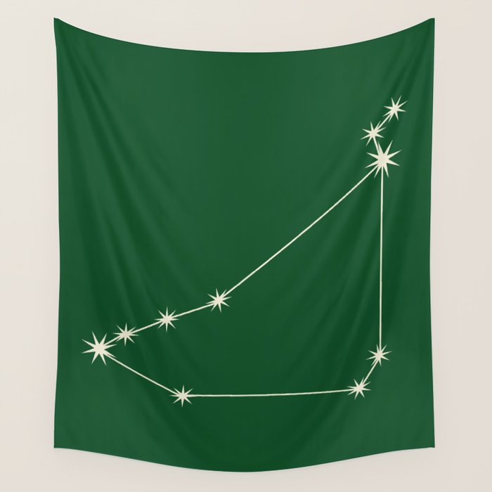 Capricorn Zodiac Star Constellation Line Art Green Wall Tapestry Gallery Image 4