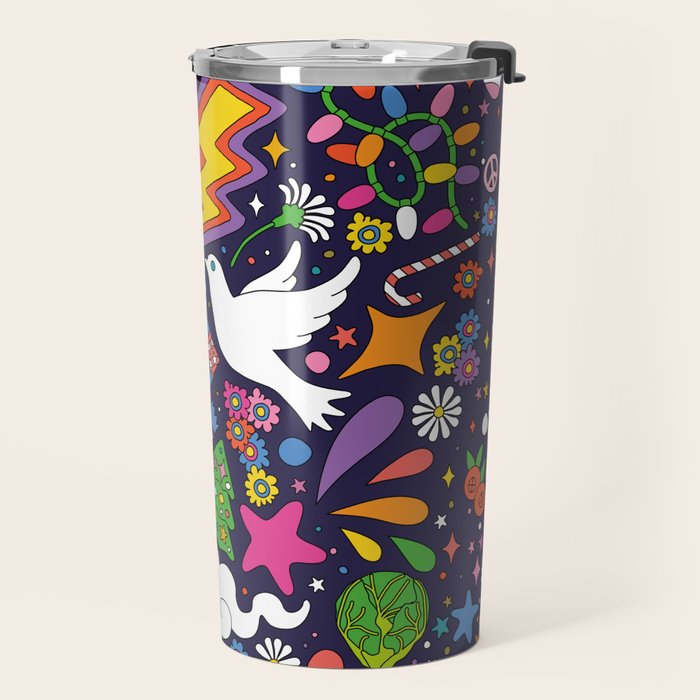 60s 70s psychedelic Modern Christmas Confetti Pattern Travel Mug Gallery Image 2