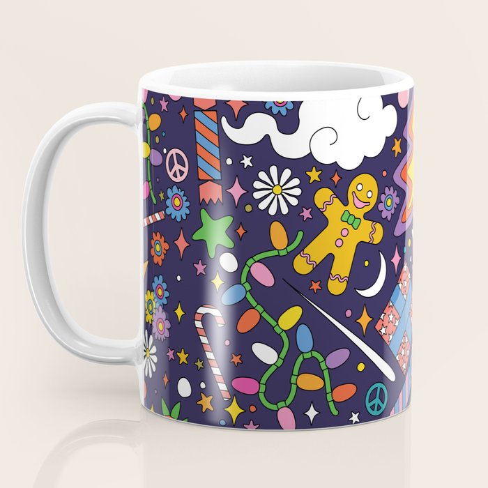 60s 70s psychedelic Modern Christmas Confetti Pattern Coffee Mug Gallery Image 3