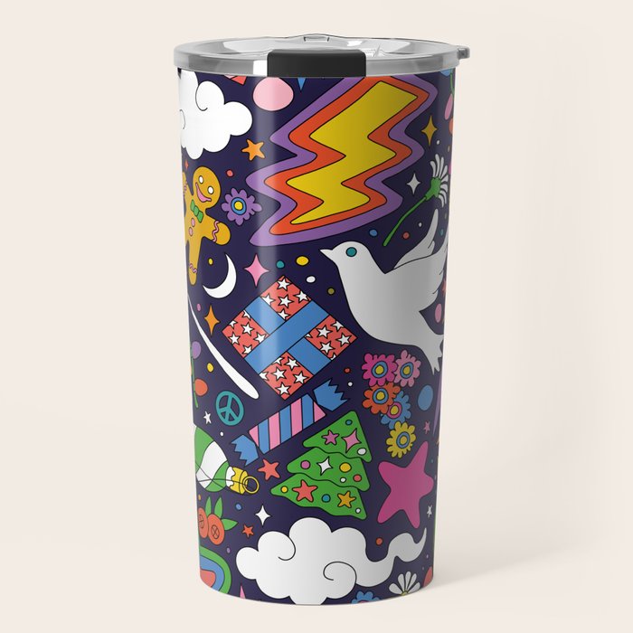 60s 70s psychedelic Modern Christmas Confetti Pattern Travel Mug Gallery Image 1