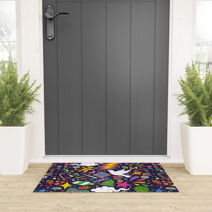 60s 70s psychedelic Modern Christmas Confetti Pattern Welcome Mat Gallery Image 3
