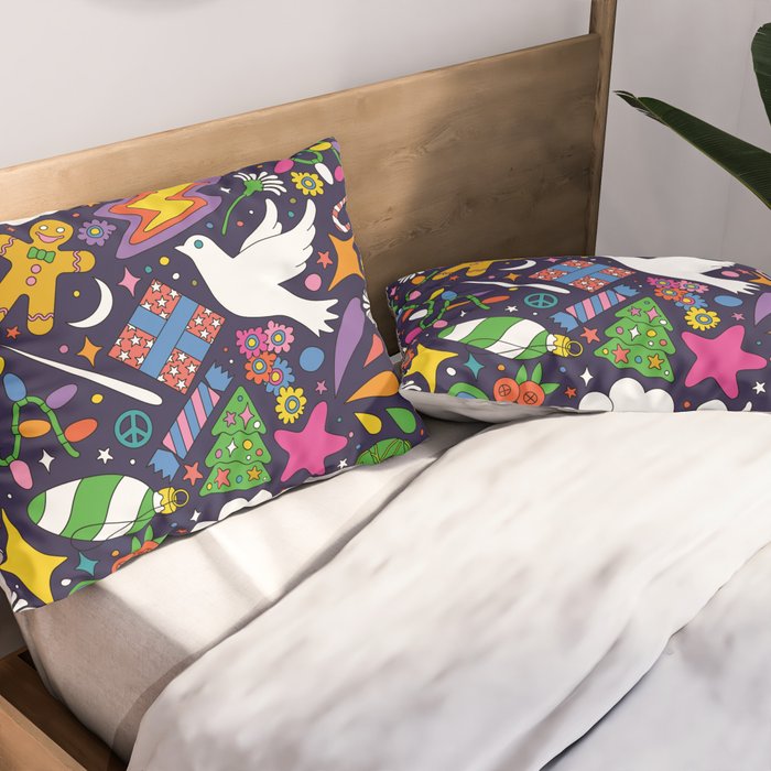 60s 70s psychedelic Modern Christmas Confetti Pattern Pillow Sham Gallery Image 2