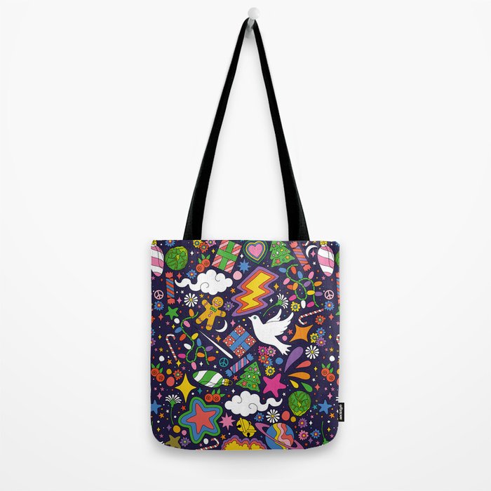 60s 70s psychedelic Modern Christmas Confetti Pattern Tote Bag Gallery Image 2