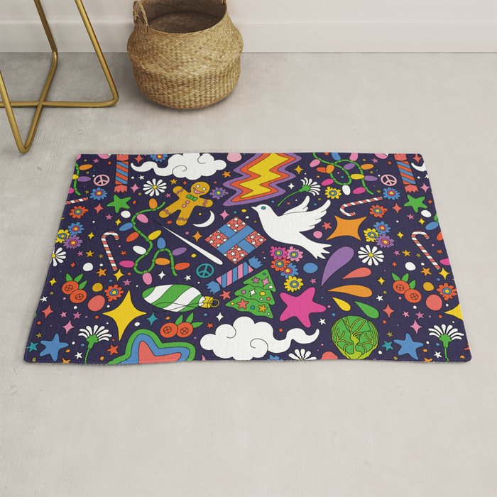 60s 70s psychedelic Modern Christmas Confetti Pattern Rug Gallery Image 1