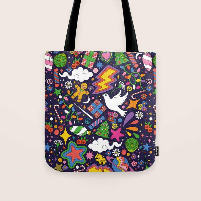 60s 70s psychedelic Modern Christmas Confetti Pattern Tote Bag Gallery Image 1