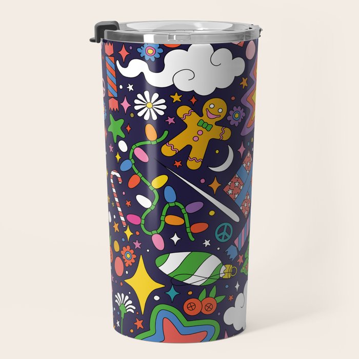 60s 70s psychedelic Modern Christmas Confetti Pattern Travel Mug Gallery Image 3