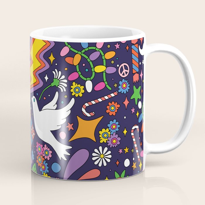60s 70s psychedelic Modern Christmas Confetti Pattern Coffee Mug Gallery Image 1