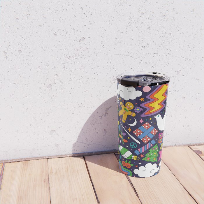 60s 70s psychedelic Modern Christmas Confetti Pattern Travel Mug Gallery Image 4
