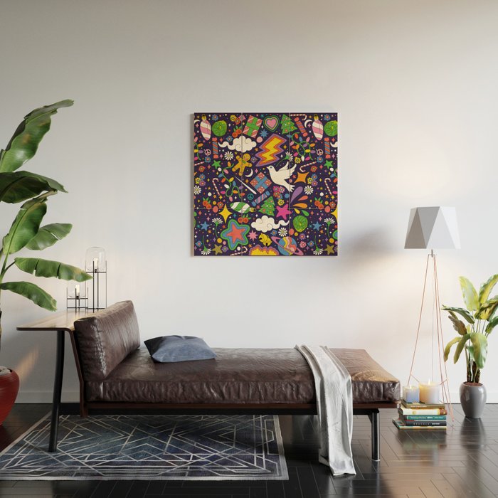 60s 70s psychedelic Modern Christmas Confetti Pattern Wood Wall Art Gallery Image 2