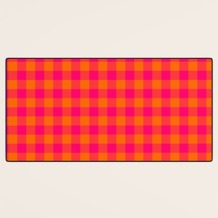 Modern Bright Pink and Orange Gingham Desk Mat Gallery Image 3
