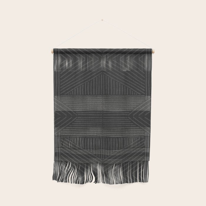 Charcoal grey line work on textured cloth - abstract geometric pattern Wall Hanging Gallery Image 1