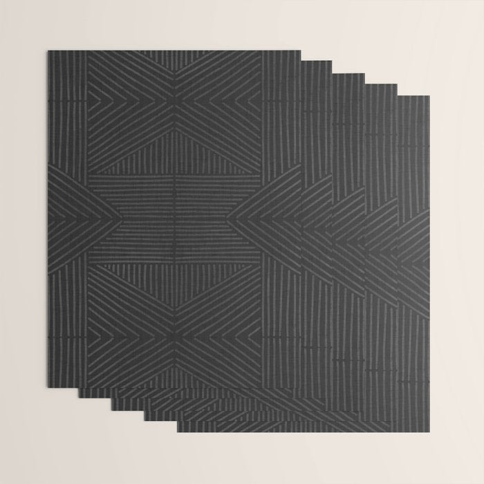 Charcoal grey line work on textured cloth - abstract geometric pattern Wrapping Paper Gallery Image 3