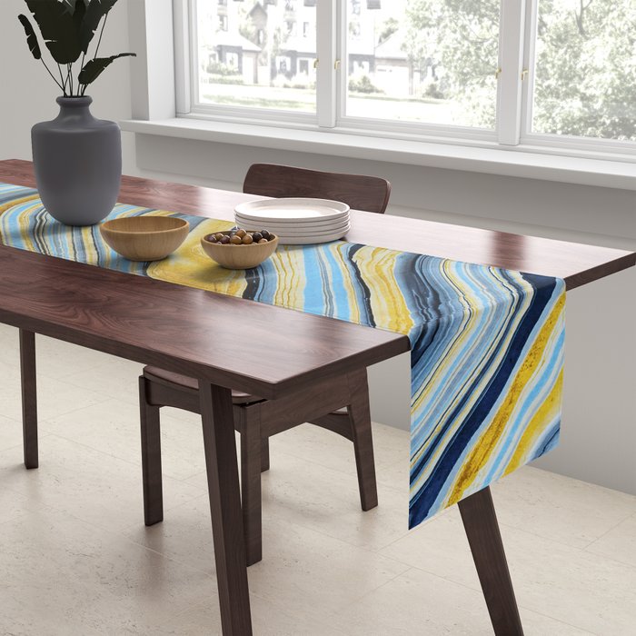 Blue marbled waves Table Runner Gallery Image 2