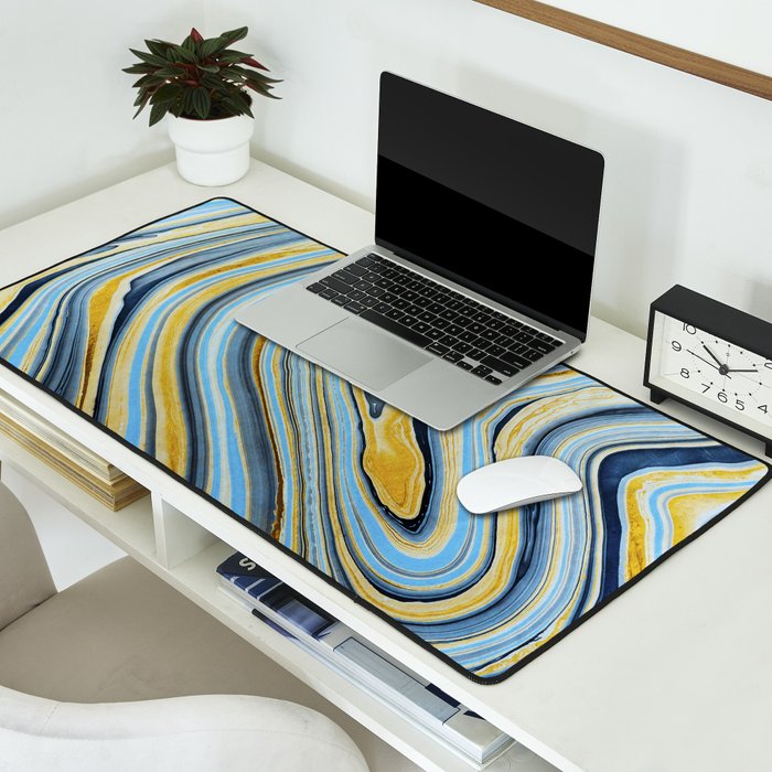 Blue marbled waves Desk Mat Gallery Image 2