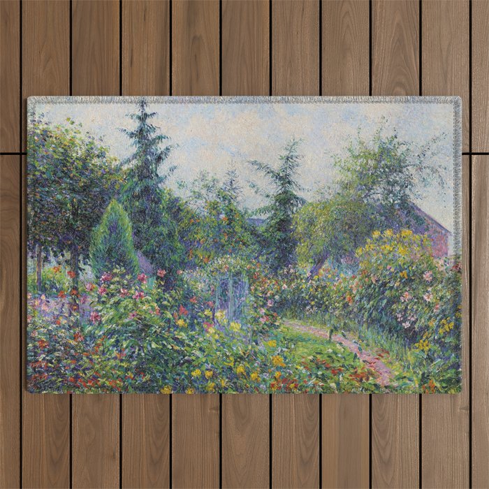 Camille Pissarro Garden and Chicken Coop at Octave Mirbeau's, Les Damps still life portrait painting Outdoor Rug Gallery Image 1