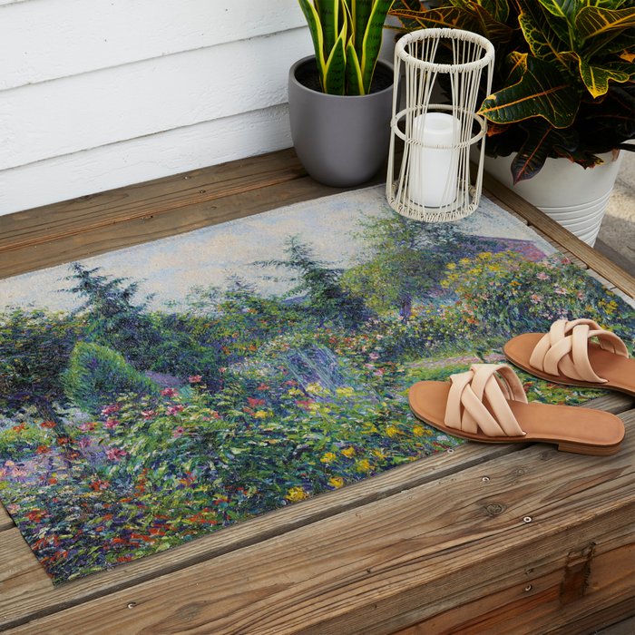 Camille Pissarro Garden and Chicken Coop at Octave Mirbeau's, Les Damps still life portrait painting Outdoor Rug Gallery Image 2