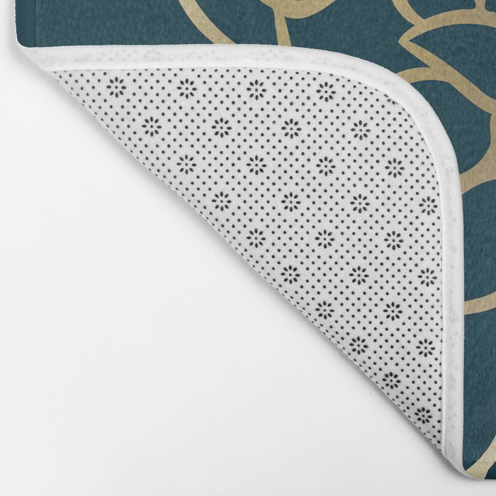 Festive, Floral Prints, Line Art, Dark Teal and Gold Bath Mat Gallery Image 2